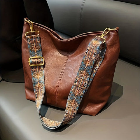 Breite geometrische Tasche – Große Kapazität Crossbody mit Retro-Vibe
