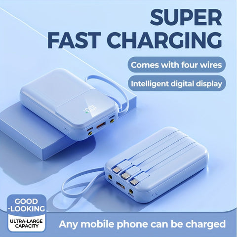 Ultimative Tragbare Powerbank 10000mAh - Schnellladen mit Eingebauten Kabeln