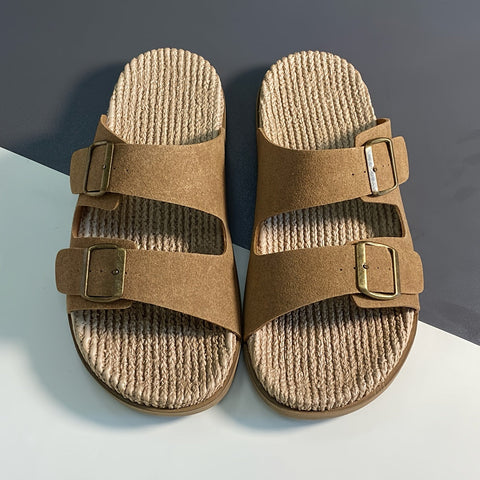 Stylische Herren Slipper – Atmungsaktiv mit Schnallenriemen und Rutschfester Sohle