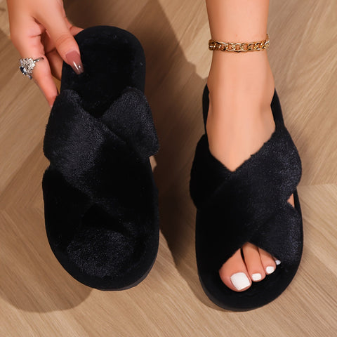 Damen Plüsch Slip-On Hausschuhe - Luxus Komfort mit Antirutsch