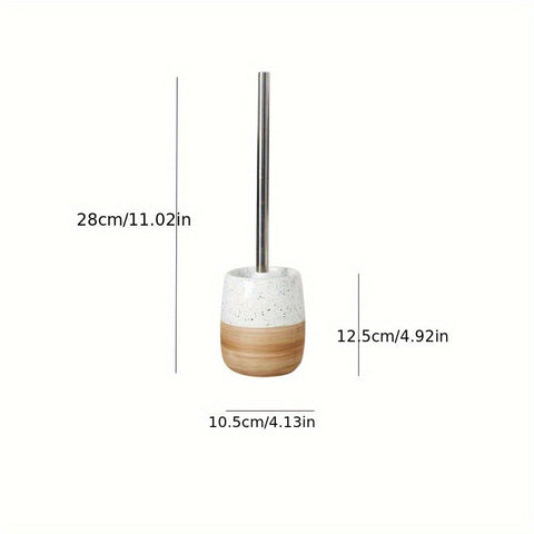 Elegantes Keramisches Toilettenbürsten-Set – Holzartige Basis und Edelstahlstiel