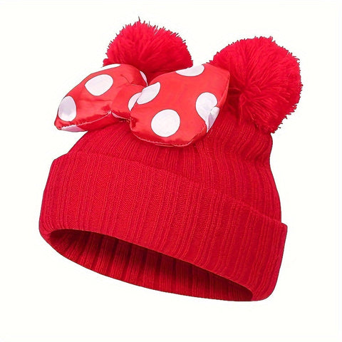 Sanne Schattige Minni Mütze für Kinder - Strick-Beanie mit Schleife und Pompons