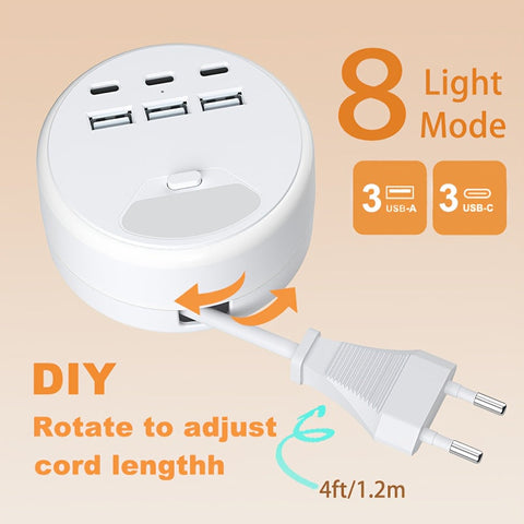 Multifunktionale Steckdosenleiste mit USB-Ladegeräten – 3 USB-A und 3 Type-C Anschlüsse, Ideal für Zuhause und Büro