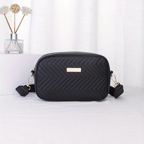 Elegante Leichte Damenhandtasche – Gestreift und Gepolstert mit Goldfarbenen Beschlägen
