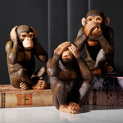Chimpanseeskulpturen Set von 3 Figuren - Verspielt und Realistisch für Dein Interieur