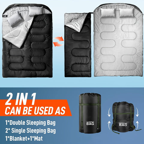 Deluxe 2-in-1 Camping-Schlafsack mit Kissen – Perfekt für Camping und Outdoor-Abenteuer