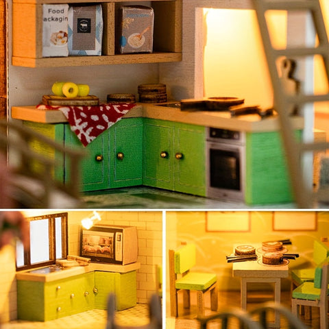 Miniatur Villa 3D Puzzle Kit – Handgefertigtes Modell mit LED Beleuchtung und Detaillierter Innenausstattung