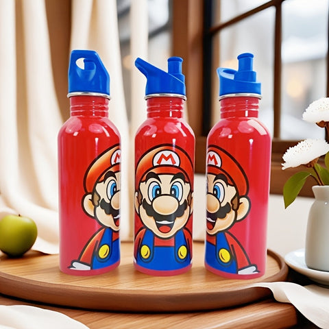 Super Mario Wasserflasche - RVS Trinkflasche mit Deckel für Kinder