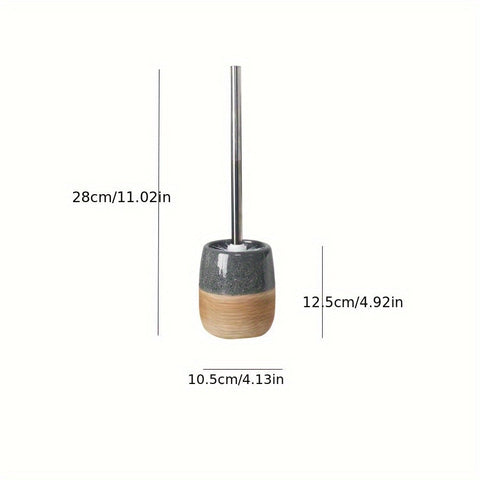 Elegantes Keramisches Toilettenbürsten-Set – Holzartige Basis und Edelstahlstiel