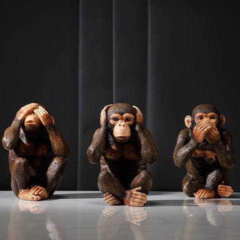 Chimpanseeskulpturen Set von 3 Figuren - Verspielt und Realistisch für Dein Interieur