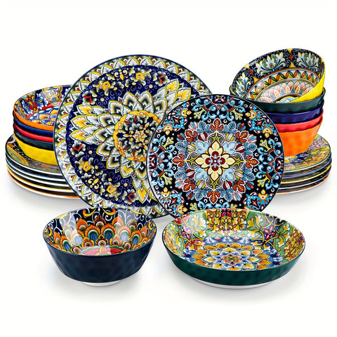 24-teiliges Diner-Set – Steinzeug im Boho-Stil