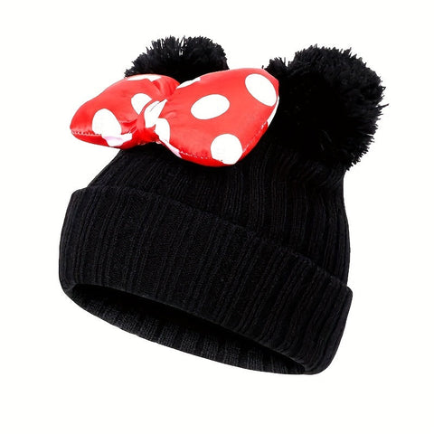 Sanne Schattige Minni Mütze für Kinder - Strick-Beanie mit Schleife und Pompons