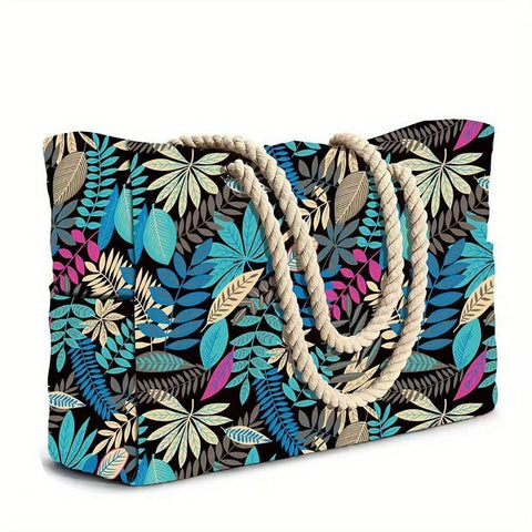 Gestreifte Große Kapazität Strandtasche – Langlebiges Polyester mit Reißverschluss