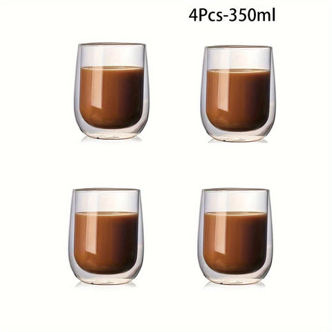Set aus 4 doppelwandigen Gläsern – 350ml Glas für heiße und kalte Getränke