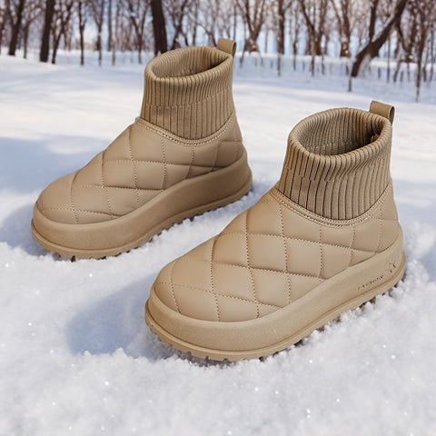 Damen High-Top Winter Schneestiefel – Gequiltetes Design mit Isolierung und Rutschfester Gummisohle