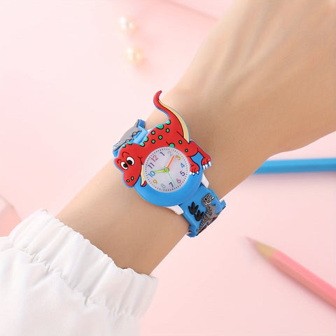 Dinosaurier Kinderuhr für Kinder - Lustiger Cartoon Tyrannosaurus Rex mit Silikonarmband