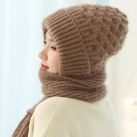 Strickmütze mit integrierter Schal – 2-in-1 Design