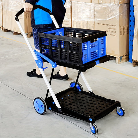 Zusammenklappbarer Doppelstock-Einkaufswagen – Praktisch und Einfach zu Transportieren