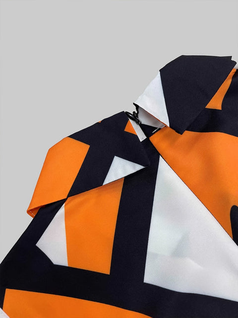 Eleganter geometrischer bedruckter Jumpsuit – Breite Hosenbeine und Gürtel für Partys und legere Kleidung