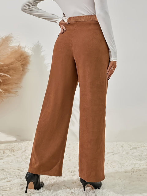 Elegante Hochtaillierte Hose mit Knopfdetails – Weibliche Weite Bein Hose für Frühling und Herbst