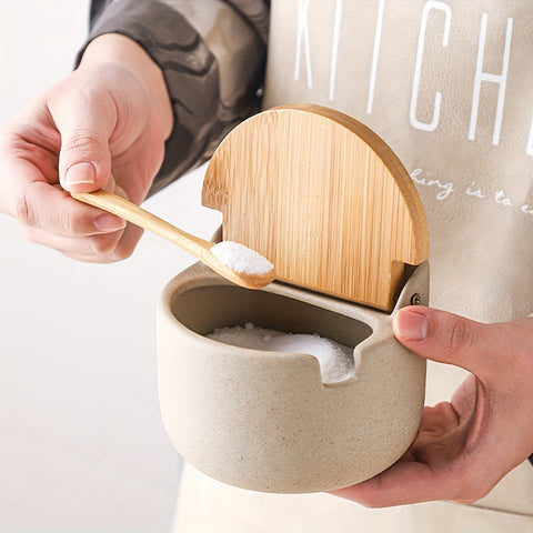 Keramische Gewürzbehälter Set – Nachhaltig mit Bambusdeckel und Praktischem Tablett