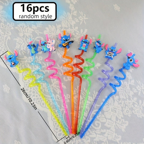 Stitch Wiederverwendbare Strohhalme Set – 16 Bunte Strohhalme für Partys und Geburtstage