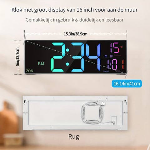 LumiWall Digitale Wanduhr – Groß, Farblich und Einfach Ablesbar