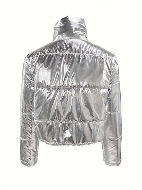 Glänzende Kurze Jacke mit Reißverschluss - Warme und Stilvolle Winterjacke für Damen
