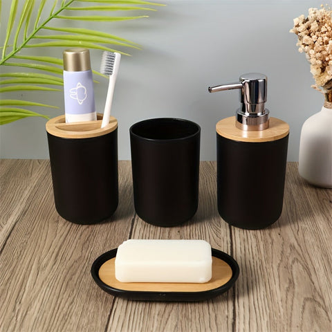 Badezimmer Zubehör Set mit Bambusdeckel – 4-teiliges Set für Badezimmerdekoration