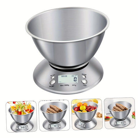 Digitale Küchenwaage mit Edelstahl-Waagschale – Präzision mit Temperatursensor und Timer-Funktion zum Backen und Kochen