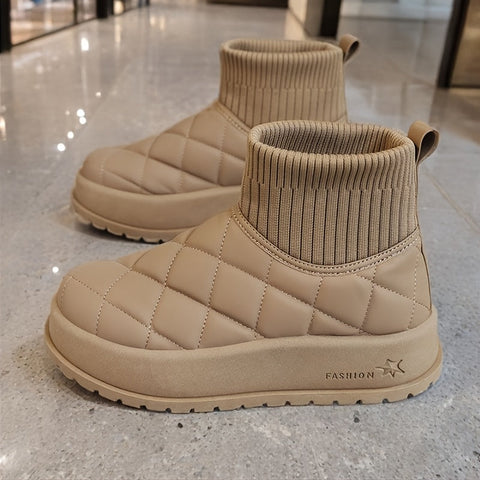 Damen High-Top Winter Schneestiefel – Gequiltetes Design mit Isolierung und Rutschfester Gummisohle