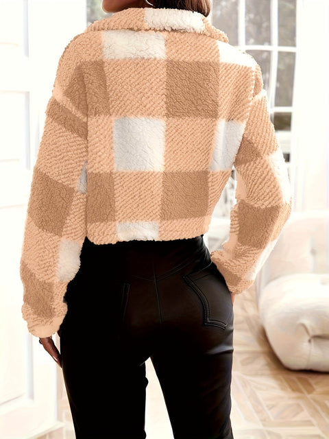 Maya Karierter Teddy Mantel - Stilvoll und Bequem für Damen