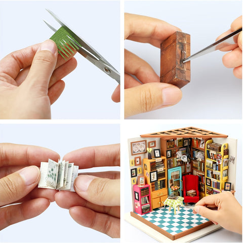DIY Miniaturhaus Kit – Sams Arbeitszimmer mit Detaillierten Bücherregalen und Möbeln