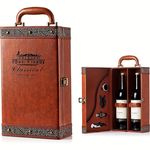 Klassischer 2-Flaschen Weinkühler mit Zubehör – Tragbare Geschenkbox