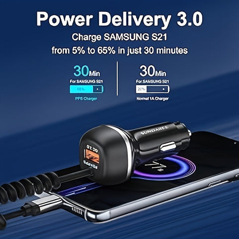 Schnell aufladbarer USB-C 51W Autolader – Für superschnelles Aufladen mehrerer Geräte