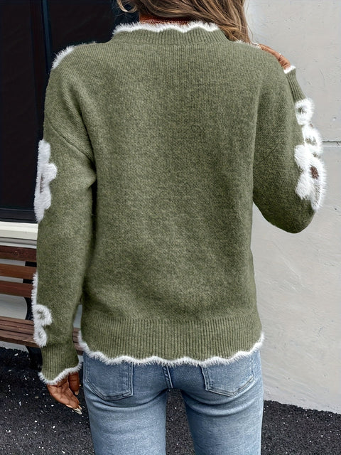 Eleganter Blumenpullover mit V-Ausschnitt – Perfekt für Frühling und Herbst