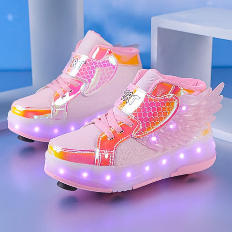 Leuchtende Rollschuh-Sneaker mit Flügeln – USB Aufladbar für Mädchen und Teenager