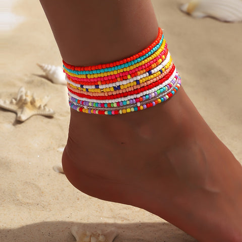 Set von 13 Bohemian Fußkettchen - Handgemachte Perlenaccessoires für den Sommer