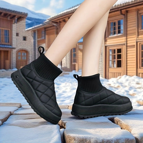 Damen High-Top Winter Schneestiefel – Gequiltetes Design mit Isolierung und Rutschfester Gummisohle