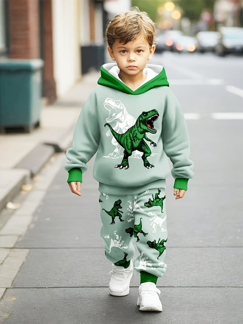 Dino Print Hoodie und Hose Set – Komfortabel und Stylisch für Jungen