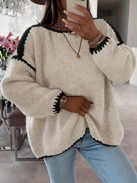 Off-Shoulder Farbblock Pullover - Lässig und Bequem für Herbst und Winter