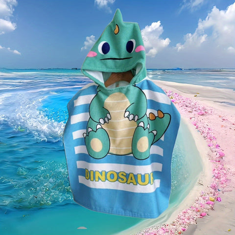 Cartoon Dinosaurier und Piraten Strandtuch für Kinder – Weiche Badedecke mit Kapuze