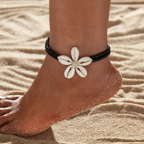 Bohemian Fußkettchen mit Muschelblume - Stilvolles Accessoire für Sommer und Urlaub