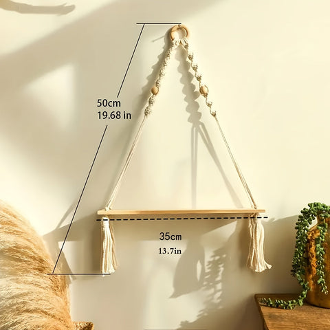 Boho Makramé Wandregal – Handgefertigtes Holzregal mit Rope-Design für ein stilvolles Interieur