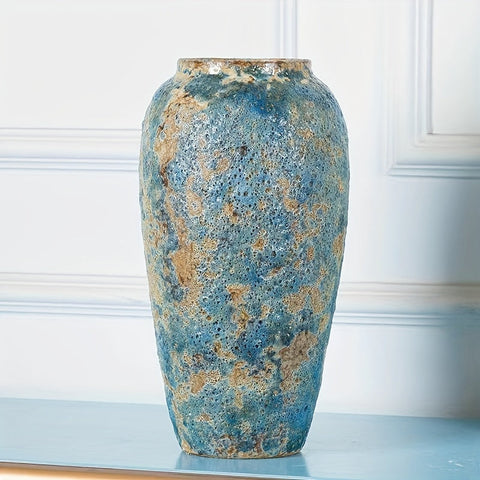 Einzigartige Vintage Keramische Vase – Handgefertigte Blaue Steinware für einen Authentischen Look