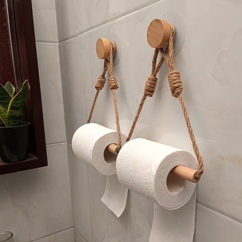 Rustikaler Toilettenpapierhalter – Makramee-Schnur und Holzstange für das Badezimmer
