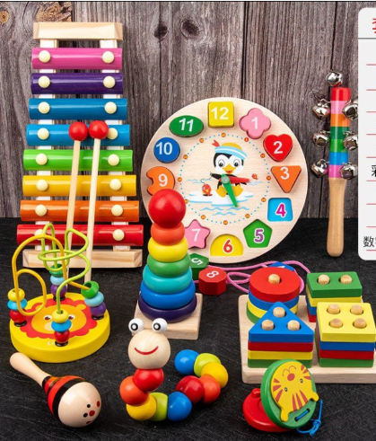 Bunte Holzspielzeugset - Pädagogisches Spielzeug für Kinder